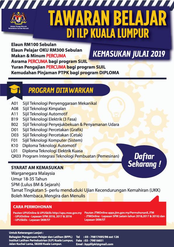 Portal Rasmi Institut Latihan Perindustrian Kuala Lumpur Tawaran Belajar Kemahiran Di Ilp Kuala Lumpur Kemasukan Julai 2019